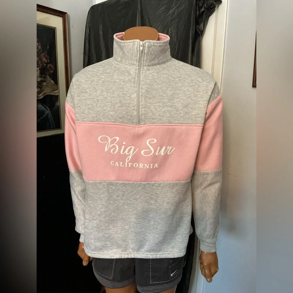 Vintage Big Sur California Souvenir Pink Gray 50/50 1/4 Zip Pullover Sweatshirt - Picture 9 of 10